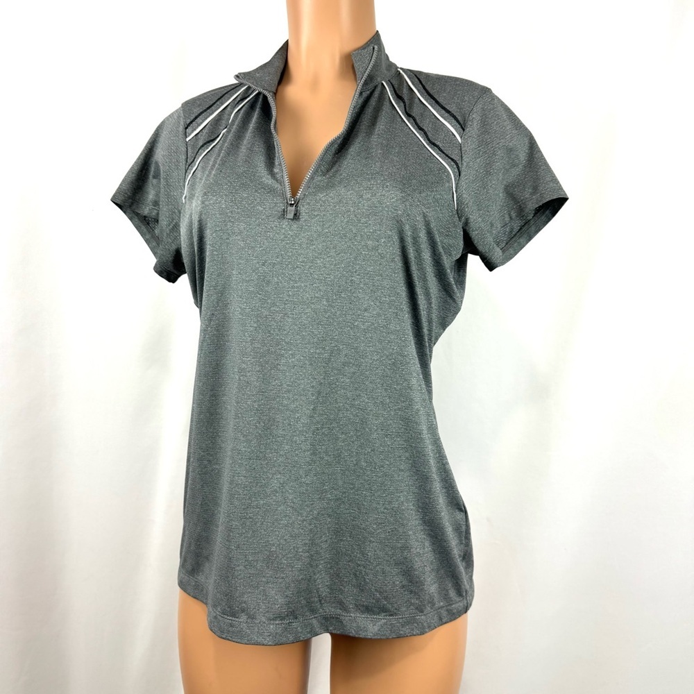 EP NY Golf Womens L Cap Sleeve 1/4 Zip Mock Polo Shirt Grey Contrast Lightweight - Picture 3 of 14